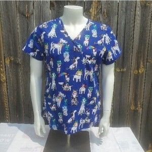 Scrubstar Scrub Top Mock Wrap Pockets Blue Dog Gone Veterinarian Medium